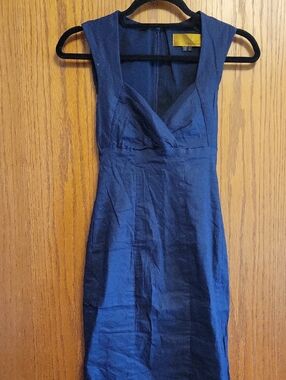Nicole Miller Vintage Navy V-Neck Midi Sheath Dress 0 NWT